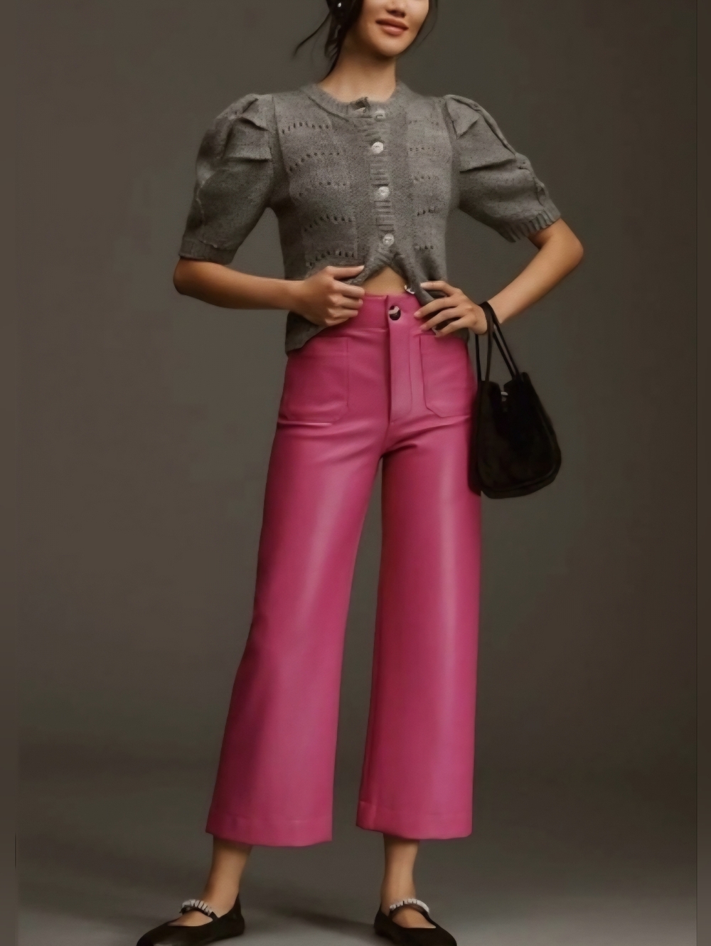 Maeve By Anthropologie Colette High Rise Cropped Wide-leg Faux Leather Pants.
